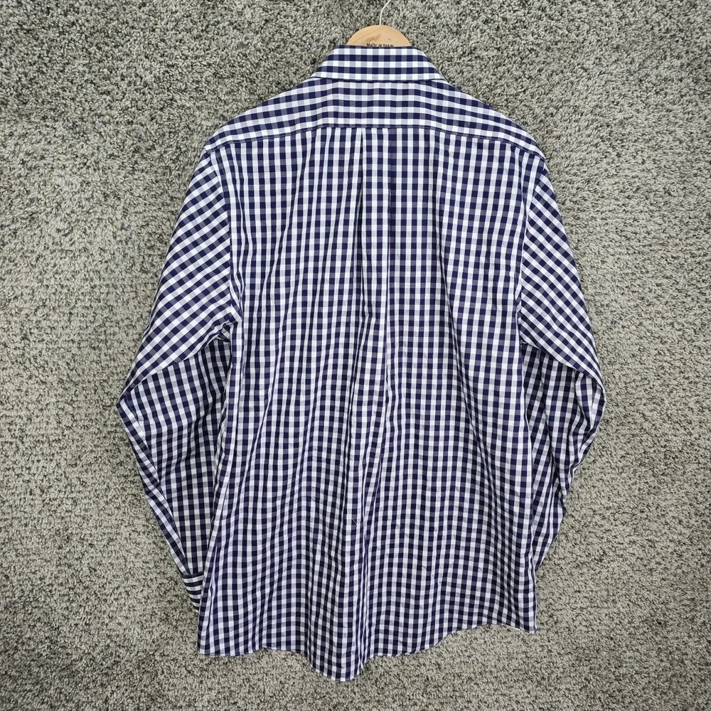 Chaps Shirt Mens 16 34/3 Blue Button Up Gingham Check Non Iron Cotton Casual‎